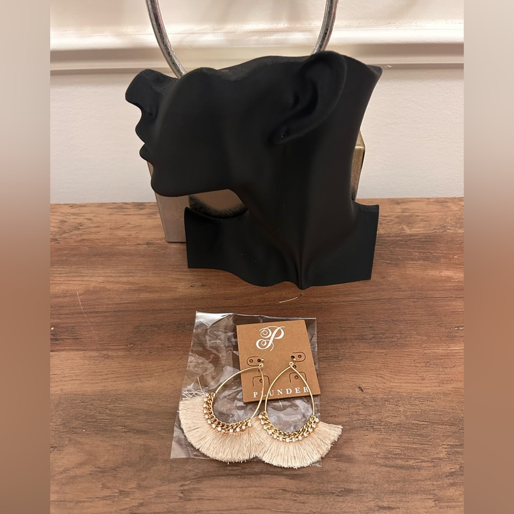 Elegant Gold and Cream Tassel Earrings - Picture 2 of 4